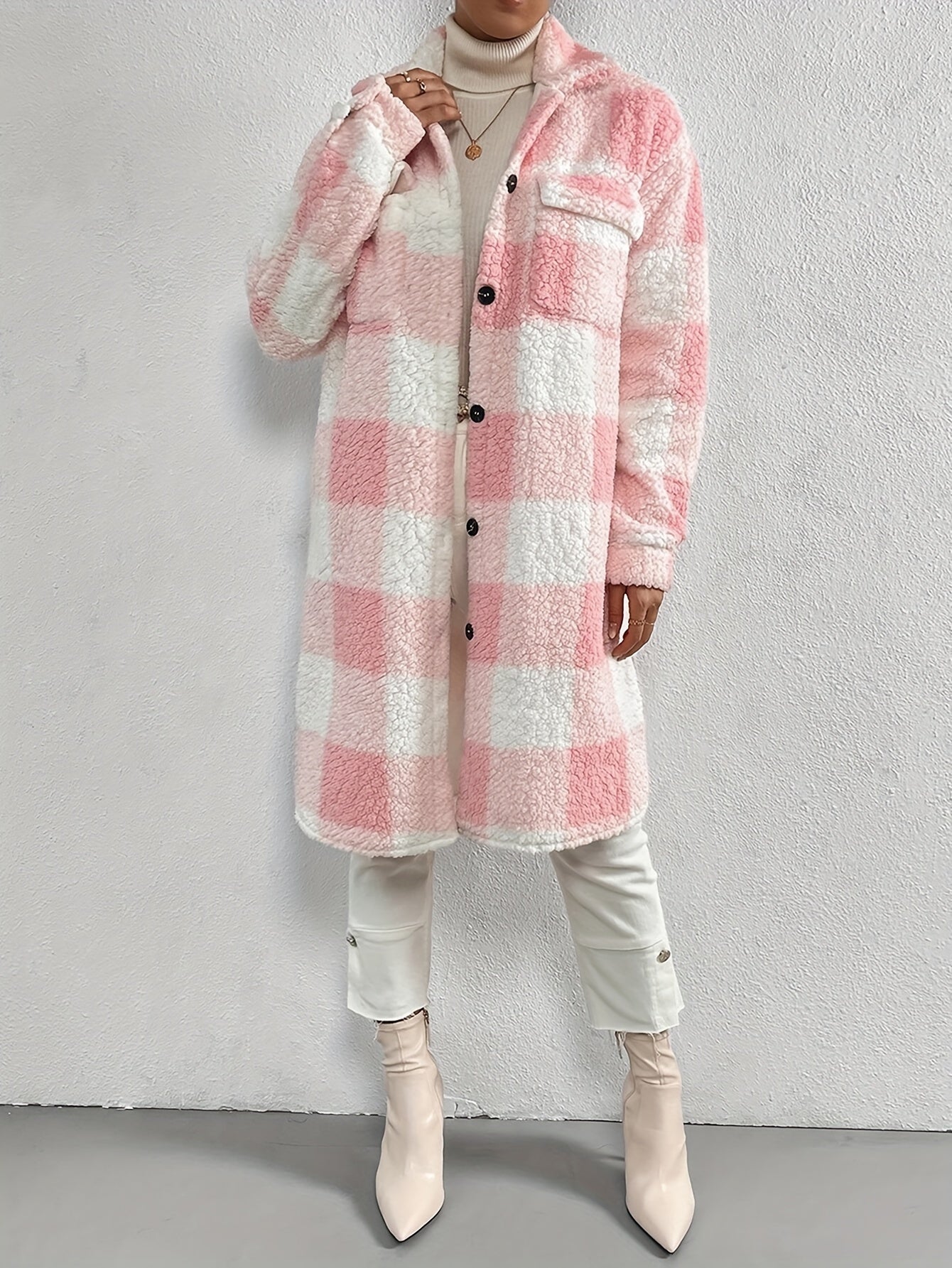 Amethyst™ - Eleganter karierte Fleece-Mantel mit langen Ärmeln