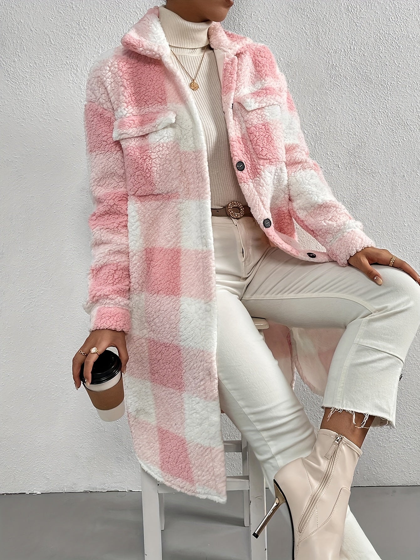 Amethyst™ - Eleganter karierte Fleece-Mantel mit langen Ärmeln