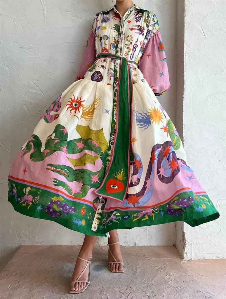 Jane™ - Elegantes Musterdruck langes Kleid